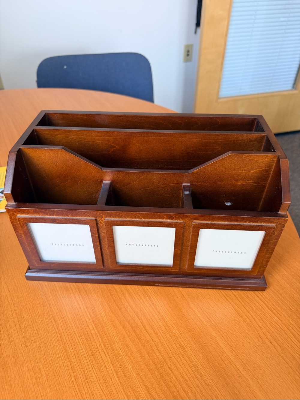 Pottery Barn Brown Wood Desk Organizer with Three Photo Slots - Picture 7 of 10
